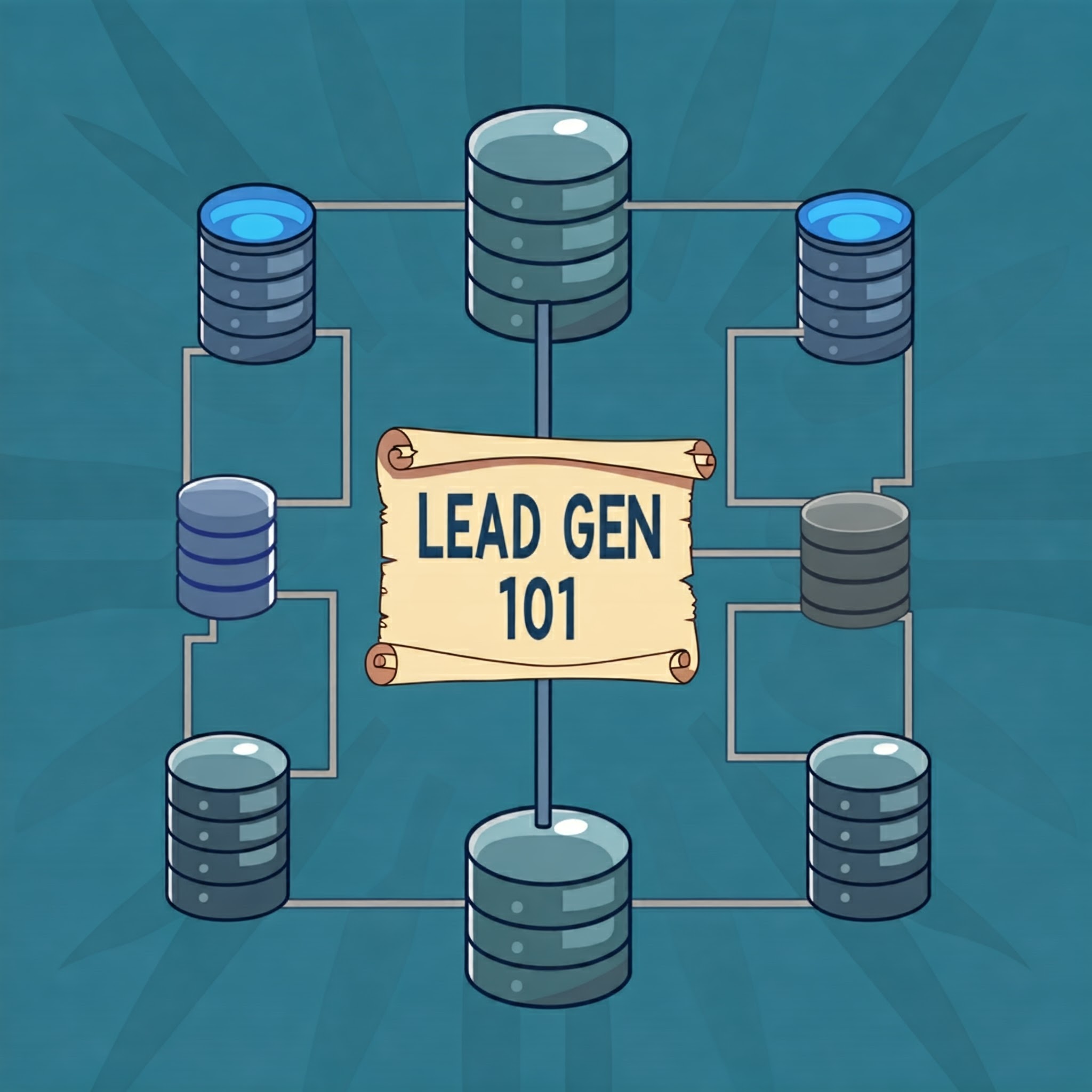 Several connected database and the text "Lead Gen 101" in the middle.